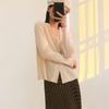Suéter de Punto Plisado para Mujer, Primavera y Otoño, Cuello en V Estilo Miyake, Color Sólido, Manga Larga, Camisa Base Versátil, Camiseta Ajustada