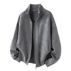 Cárdigan de lujo de alta gama con cremallera y cuello alto, chaqueta de punto moderna y holgada para hombre de otoño e invierno con cuello semi-alto
