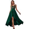 Vestido de Noche Dorado Amazon Comercio Exterior Corto Delante Largo Detrás Vestido de Fiesta 2026 Primavera Nuevo Estilo Tirantes Finos Cuello en V Forma de Línea A