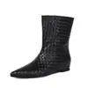 Tamanho 34-43 Botas de Moda Transfronteiriças Outono e Inverno Botas de Couro Femininas Bico Fino Solado de Borracha Antiderrapante Solado Macio Salto Baixo Cano Alto Botas Femininas