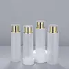 Frasco para creme de água 100/120/150/200ml com ponto fosco, ombro reto de PET fosco, frasco para tônico, dourado galvanizado