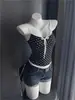Camisola de encaje tipo patchwork estilo vacacional para mujer, verano 2026, se puede usar como capa exterior, entallada en la cintura, adelgazante, con copas de sujetador incorporadas