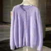 100% Cachemir Otoño e Invierno 2026 Nuevo Suéter Cardigan Jacket de Punto Elegante para Mujer, Corto, Cuello Redondo, Cepillado, con Botones