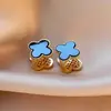 Pendientes de Flor Estilo Francés Vintage Estilo Chanel Chapados en Cobre Oro Real Moda Distintiva Lujo Ligero Zirconia Hebilla de Oreja de Moda de Doble Cara para Mujer