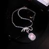 Conjunto colar brincos quadrado rosa luz luxo brincos de laço feminino alta qualidade nicho design corrente clavícula acessórios