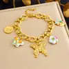 Moda Popular Transfronteiriça Doce Flor de Cerâmica Pintada Flor Gota de Óleo Borboleta Banhada a Ouro Corrente Pingente Conjunto de Luxo Leve