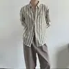 Diseño Retro Japonés de Nicho Estilo Étnico Camisa de Manga Larga a Rayas para Hombre Primavera Otoño Chaqueta Hueca Fresca Tendencia Canalla