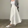 Corea del Sur chic Primavera Estilo francés elegante cintura alta cobertura cruzada adelgazante color liso versátil falda plisada línea A falda larga para mujer