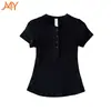 Camiseta Feminina Lulu Bling Manga Curta Gola Henley Slim Fit Verão Secagem Rápida Respirável Versátil Top para Yoga