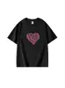 Camiseta negra de algodón puro con cuello redondo y manga corta para mujer, nuevo estilo de verano con diseño de letras en forma de corazón, top casual holgado para mujer
