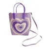 Bolso de Mano de Verano para Mujer con Corazón de Color Contrastante, Textura Tejida, Asa de Silicona, Bolso Cruzado de Mano, Bolso Pequeño Lindo