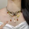 Collar Mariposa Estilo Palacio Retro para Mujer, Cadena para Clavícula con Borla de Perla de Cristal de Alta Resistencia, Accesorio Atmosférico para Vestidos de Banquete