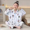 Pijama de Algodón para Niñas, Conjunto de Manga Larga y Pantalón Largo para Primavera y Otoño, Adecuado para Niños Mayores, Ropa de Casa tipo Cárdigan para Niñas que se Puede Usar Afuera