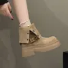 Botas de Moda Estilo Britânico com Solado Grosso Aumentadoras de Altura Femininas 2026 Novas Outono Verão Estilo Velho Oeste Cowboy Wasteland Emagrecedoras Botas Curtas