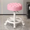 Taburete con Ruedas, Taburete Redondo Giratorio Ajustable para Salón de Belleza, Taburete de Trabajo para Peluquería y Salón de Uñas, Silla con Respaldo, Triple Protección, Piel de Microfibra