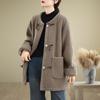 Toma Real de Abrigo de Lana de Cordero de Talla Grande, Casual y Sencillo, No Hinchado, con Botones de Cuerno para Mujer, Abrigo de Algodón Retro para Mujer
