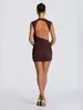 Vestido sin mangas plisado asimétrico estilo europeo y americano transfronterizo 2026 con plisados tridimensionales y diseño de corte al bies, Vestido corto de alta gama
