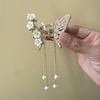 Clip de Garra de Borla de Mariposa de Perla de Diamante Hueco de Fairy Hollow Verano Horquilla de Metal para el Cabello para Mujer Parte Posterior de la Cabeza Recogido Horquilla Clip para Agarrar el Cabello