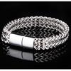 Pulseira Geométrica Masculina Versátil de Aço Inoxidável e Aço Titânio com Fecho Magnético de Duas Fileiras Estilo Ins Polido Fabricante Personalizado