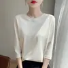 Camiseta de Algodón Australiano Peinado Ice-Cool 100%, Estilo Coreano, Cuello Semi Alto, Cuello Redondo, Color Sólido, Corte Holgado, Prenda Interior Adelgazante para Mujer