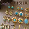 Pendientes de Plata de Ley S925 Estilo Retro Europeo y Americano Elegantes Exquisitos Geométricos de Turquesa Pendientes Versátiles de Lujo Ligero de Alta Gama para Mujer