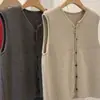 ¡Ligero y elegante! Chaleco cárdigan de punto sin mangas con cuello redondo en capas 100% lana pura prenda exterior