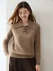 Suéter de manga larga para mujer, polo de cachemira con botones de cuerno, patrón de rombos en jacquard, estilo casual, tejido versátil