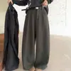 Foto real Outono novo cintura alta emagrecedor mistura de lã grossa calça de perna larga feminina solta drapeado casual calça de terno de temperamento