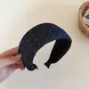 Diadema de Mezclilla Azul Marino Vintage con Puntos Estilo Coreano Versátil de Copa Alta Adelgazante Facial Elegante Accesorio para el Cabello