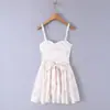 Vestido corto floral estilo princesa de la marca Z con cinturón, tirantes finos, suave y dulce, con detalles de flor de encaje Za