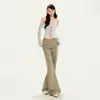 Jeans de mujer transfronterizos, ligeramente acampanados, estilo workwear, lavados, estilo americano, largos hasta el suelo, color caqui, largo extendido 2026