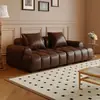 Sofá Puff de cuero aceitado y encerado estilo retro para sala de estar, adecuado para apartamentos pequeños, sofá modular de línea recta estilo americano