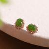 Produto Humano Prata Prata S925 Cravejada Jade Hetian Jaspe Cabochão Brincos Brincos Femininos Simples e Modernos Transfronteiriço