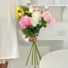 Peônia de pétalas duplas grande botão de flor flor artificial buquê artificial flor de seda decoração de flor para mesa de jantar em casa adereços de fotografia