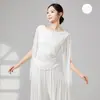 Novo traje clássico de dança para mulheres com top tipo echarpe e inserções em rede para treino diário de dança moderna