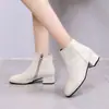 Botas Botas de Mujer Otoño Moda Coreana Retro Tacón Grueso Tacón Medio Color Puro Punta Redonda Casuales Delgadas Botines Cortos