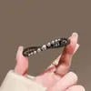 Grampo de Cabelo Elegante com Pérolas para Mulheres, Presilha de Metal com Laço Preto, Presilha Lateral de Alto Padrão, Presilha para Franja, Simples Presilha Bico de Pato