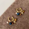 Novos Brincos Elegantes de Estilo Coreano de Nicho de Luxo em Formato de Feijão com Pedra Natural Olho de Tigre em Bloqueio de Cores Azul e Marrom Presilhas de Orelha com Miçangas