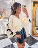 Outono e Inverno 2025 Europeu e Americano Cruzamento de Fronteira Novo Amazon Wish Cardigã Casual Feminino Cor Sólida Botão Borboleta Flor Suéter