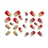 Uñas Postizas Portátiles de Copo de Nieve con Parches Rojos y Dorados, Uñas Postizas de Atmósfera Navideña Europea y Americana, Uñas Portátiles para Año Nuevo, Piezas de Uñas Cortas