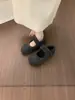 Zapatos Mary Jane grises de velcro, con plataforma interior, zapatos peludos para mujer, zapatos de algodón cálidos forrados de felpa para otoño e invierno