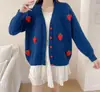 Suéter Cardigan de Punto Perezoso Estilo Europeo y Americano para Mujer, Nuevo Abrigo Superior de Diseño Holgado con Patrón de Uvas para Otoño e Invierno
