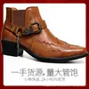 Botas Curtas de Comércio Exterior Novas de Fábrica Moda Personalidade Fivela Salto Bloco Bico Fino 39-48 Botas Chelsea Botas Masculinas