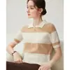 Baicai Terciopelo 2026 Otoño/Invierno Nuevo Retro Elegante Versátil Manga Corta Bloque de Color Rayas Camisa Polo Corta Top de Punto