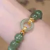 Pulsera de Hebilla Ping An Estilo TikTok Mismo Estilo para Mujer Diseño de Nicho Ins Sentido de Lujo Ligero Alto Grado Pulsera de Imitación de Jade Hetian Estilo Explosivo
