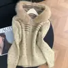 Casaco de tricô vintage com capuz, estilo solto e casual, com gola de pelo para mulheres, novidade primavera e outono 2026, cardigã de tricô macio e aconchegante