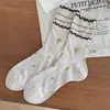 Calcetines de encaje con doble volante para primavera y verano para mujer, calcetines largos transpirables de moda floral vintage, perfectos con zapatos Mary Jane