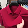 Camisa polo masculina de lã fiada com mangas curtas, uma camada base leve e estilosa, perfeita para primavera, verão e outono, em cores lisas, malha casual e versátil