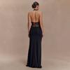 Amazon Más Vendido Transfronterizo Nuevo Elegante Halter Cuello Profundo Cintura Larga Falda Sexy Espalda Descubierta Cinta Vestido