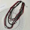 Collar Gargantilla de Flor Roja con Borla de Perlas Multicapa de Lujo Ligero y Exquisito Collar de Moda Cadena para Clavícula de Gama Alta